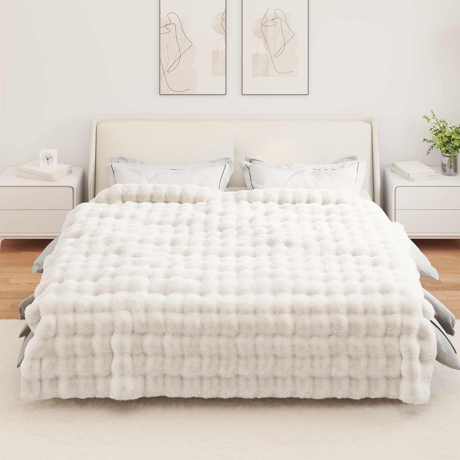Rutschfeste Decke aus Kunstkaninchenfell Olite Beige Polyester