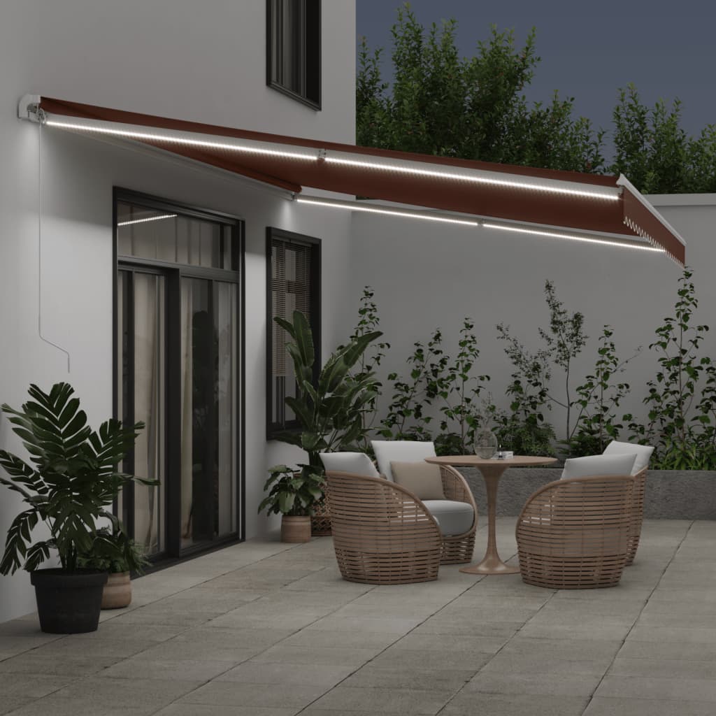 Markise Manuell Einziehbar mit LED 300x250 cm Blau und Weiß