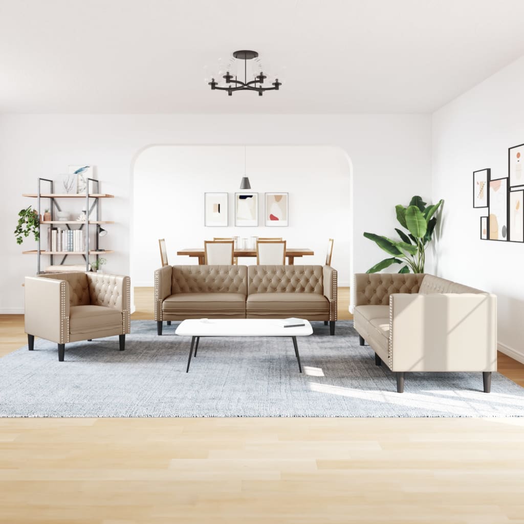 3-tlg. Chesterfield-Sofa-Set Schwarz Kunstleder