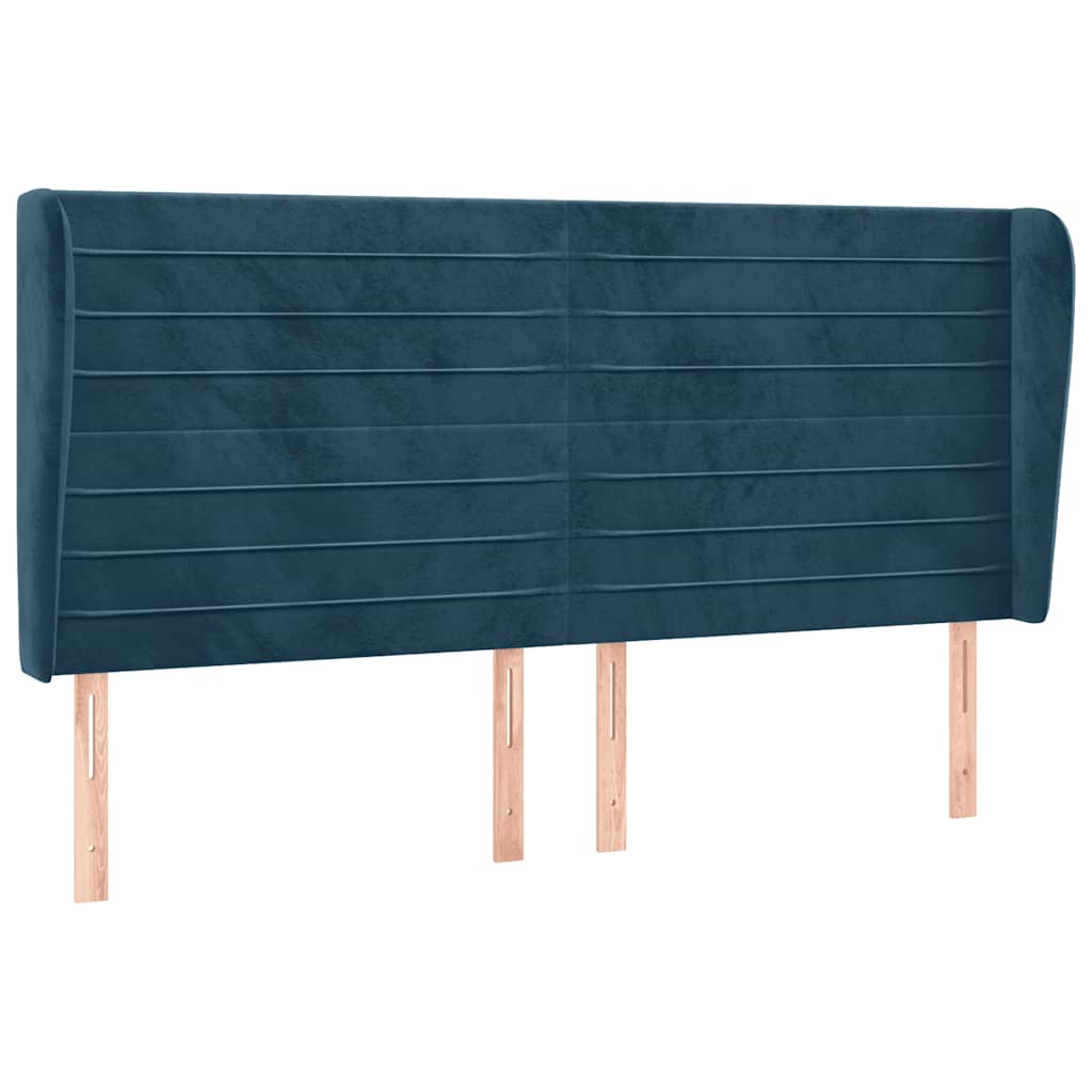 Kopfteil mit Ohren Dunkelblau 203x23x118/128 cm Samt