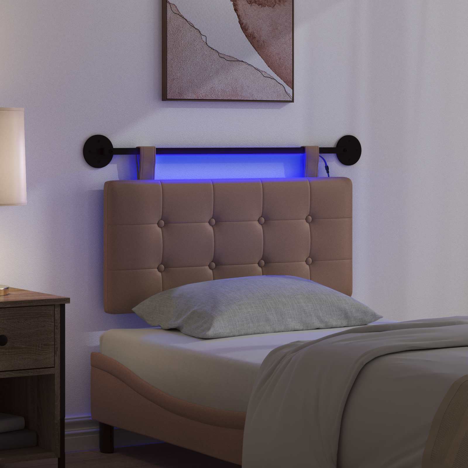 Hängendes Kopfteil Mit LED Licht Creme Kunstleder