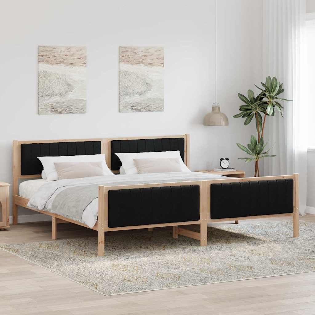 Bettgestell Braun und hellgrau 200 x 200 cm Massivholz Kiefer