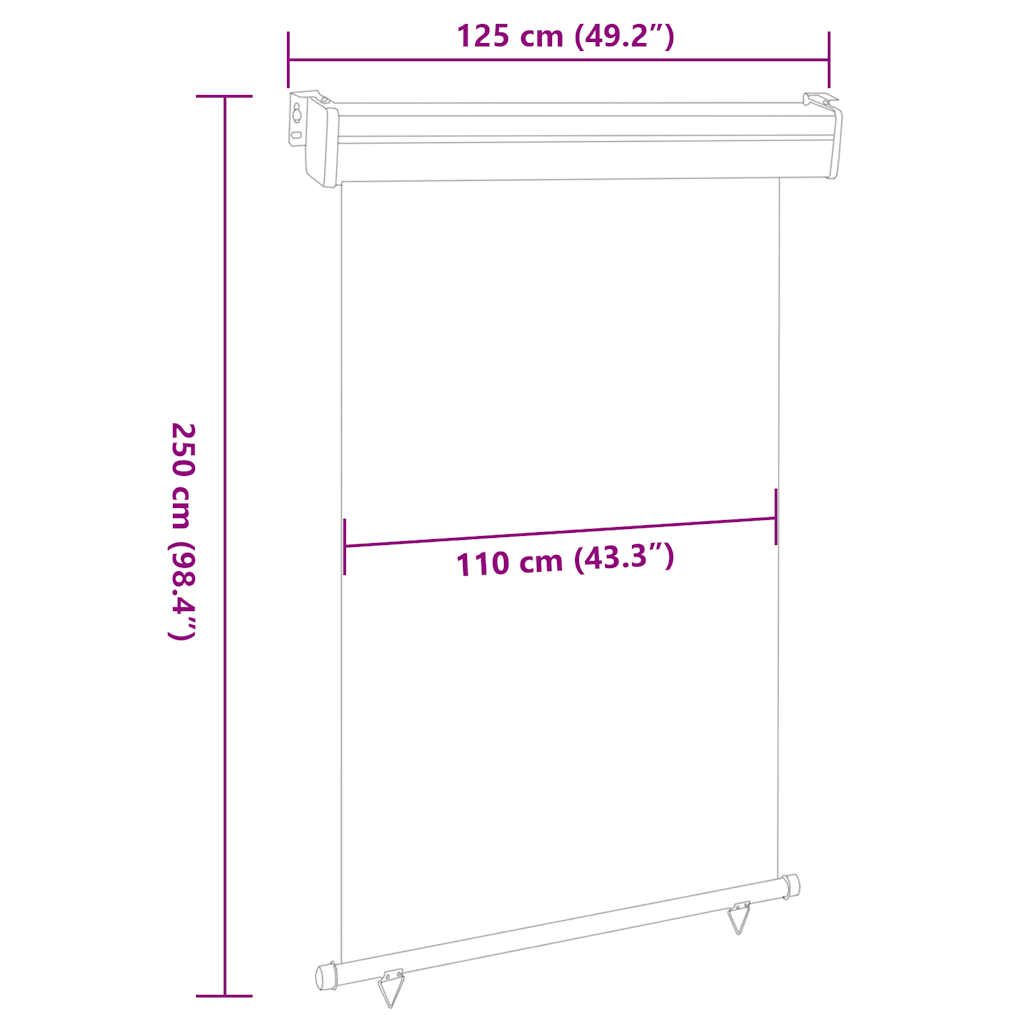 Balkon Seitenmarkise 60 x 250 cm 100% Polyester Eisen Stahl