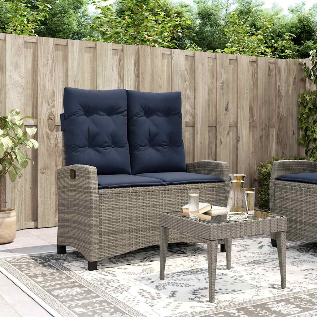 Gartenbank Verstellbar mit Kissen Braun Poly Rattan