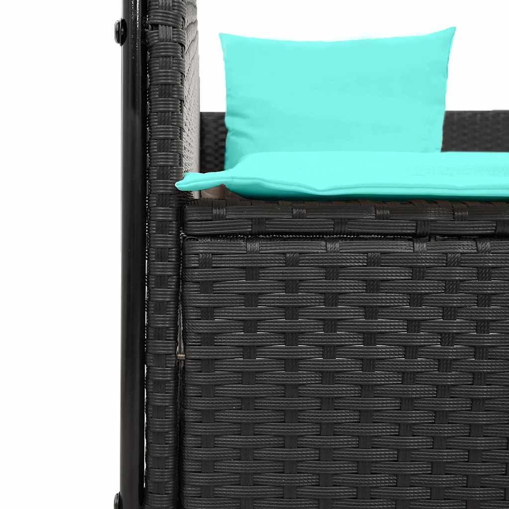 Doppelte Sonnenliege mit Dach und Vorhängen, grau, Polyrattan