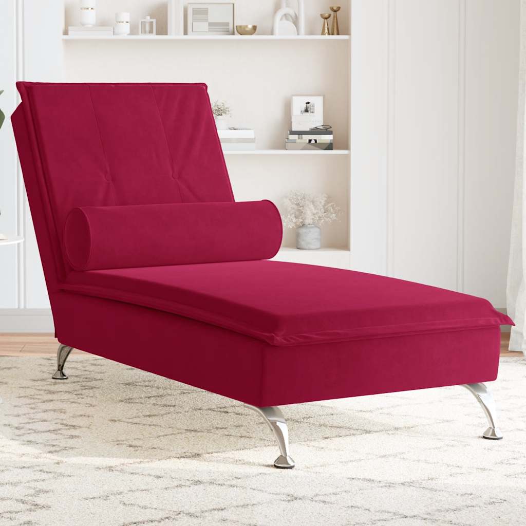 Massage-Chaiselongue mit Nackenrolle Hellgrau Samt