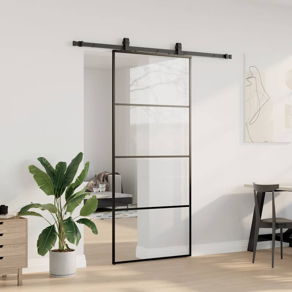 Schiebetür mit Beschlag Schwarz 76x205 cm ESG-Glas