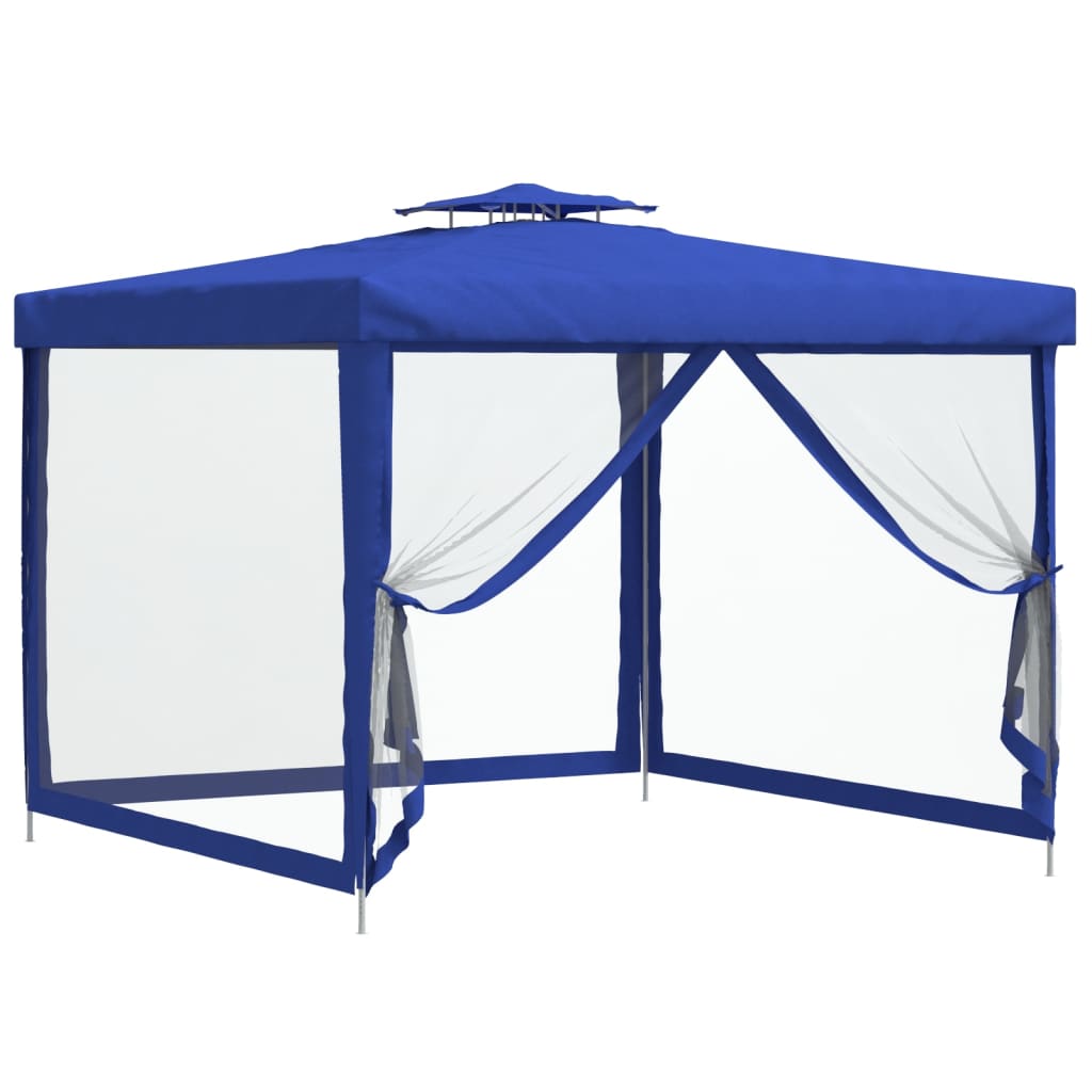 Pavillon mit Doppeldach Blau 3x3x2,68 m Stoff