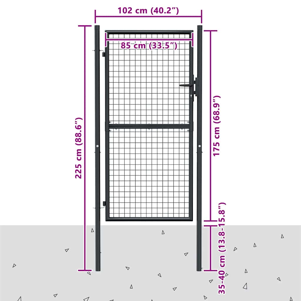 Maschen-Gartentor verzinkter Stahl 100 x 75 cm Grau