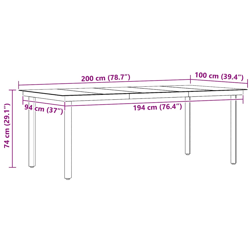 Garten-Esstisch Schwarz 160x80x74 cm Stahl und Hartglas