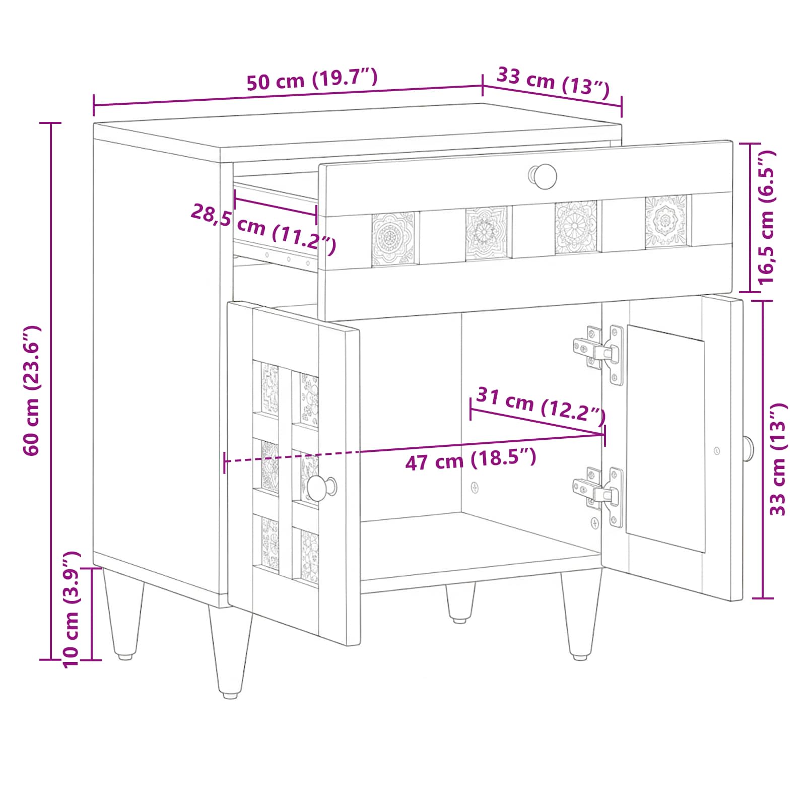 Nachttisch Braun 50 x 33 x 60 cm Massivholz Mango