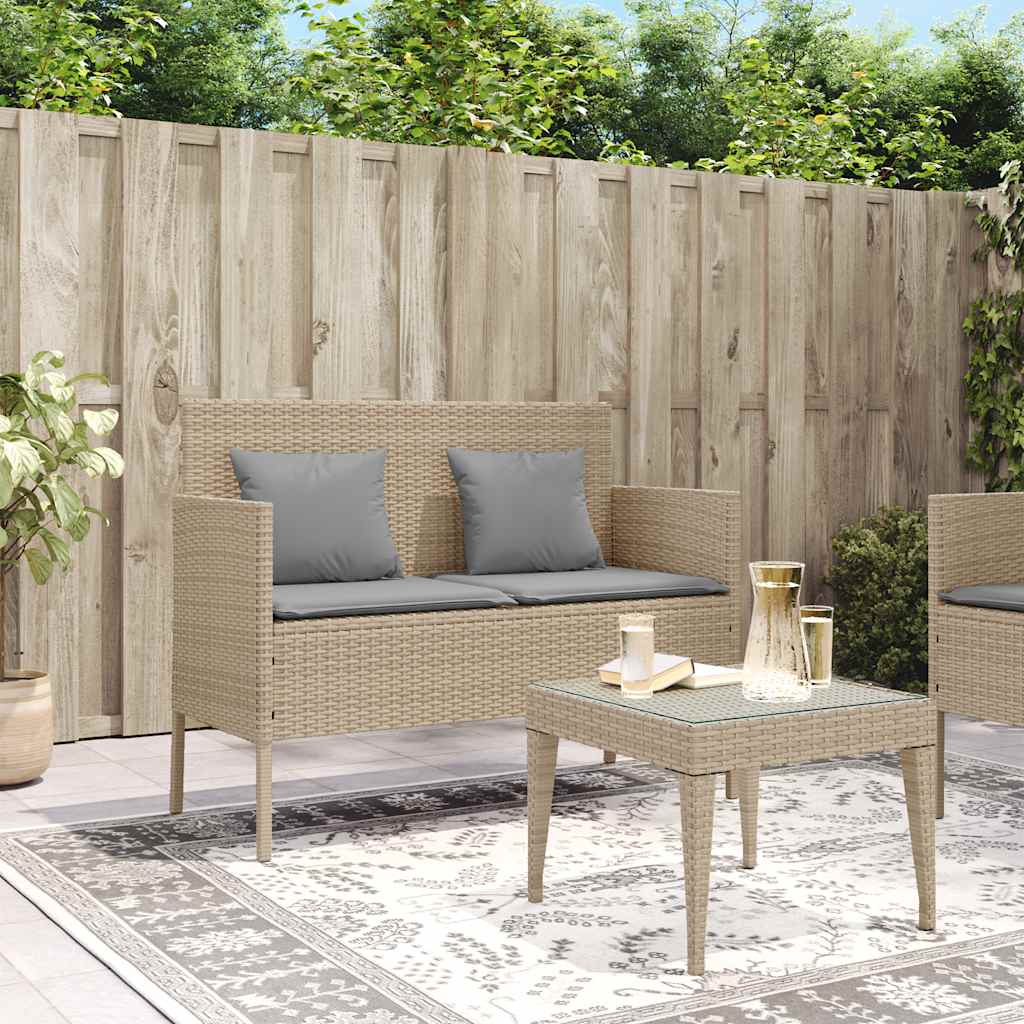 Gartenbank mit Kissen Schwarz Poly Rattan