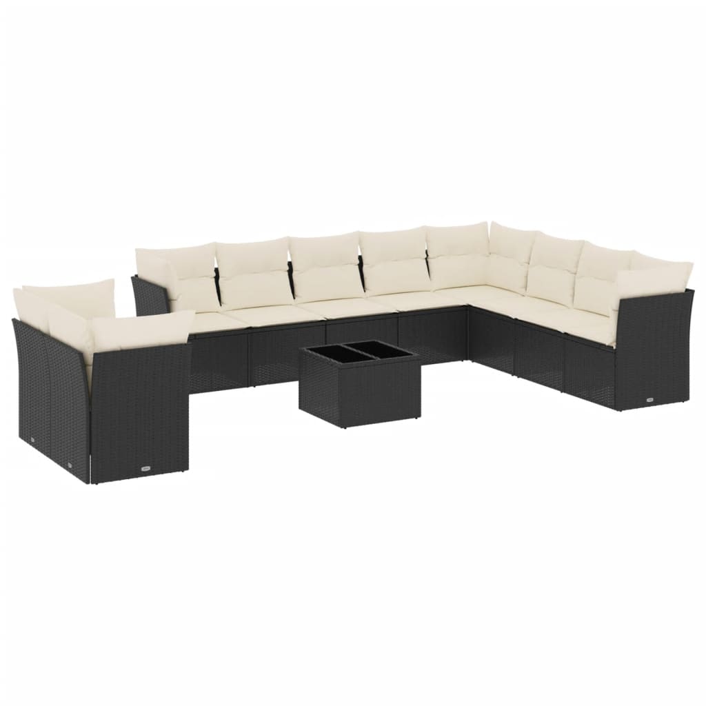 10-tlg. Garten-Sofagarnitur mit Kissen Schwarz Poly Rattan