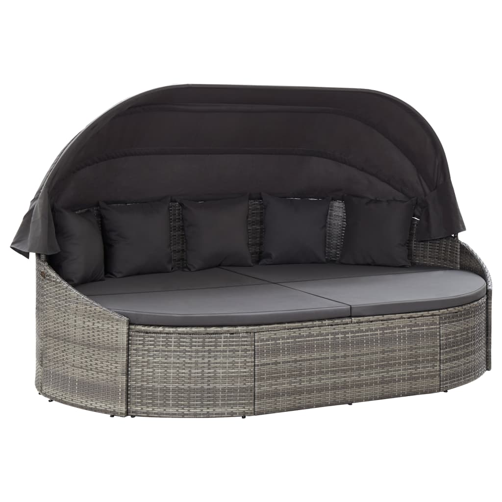 Outdoor-Loungebett mit Dach Poly Rattan Braun