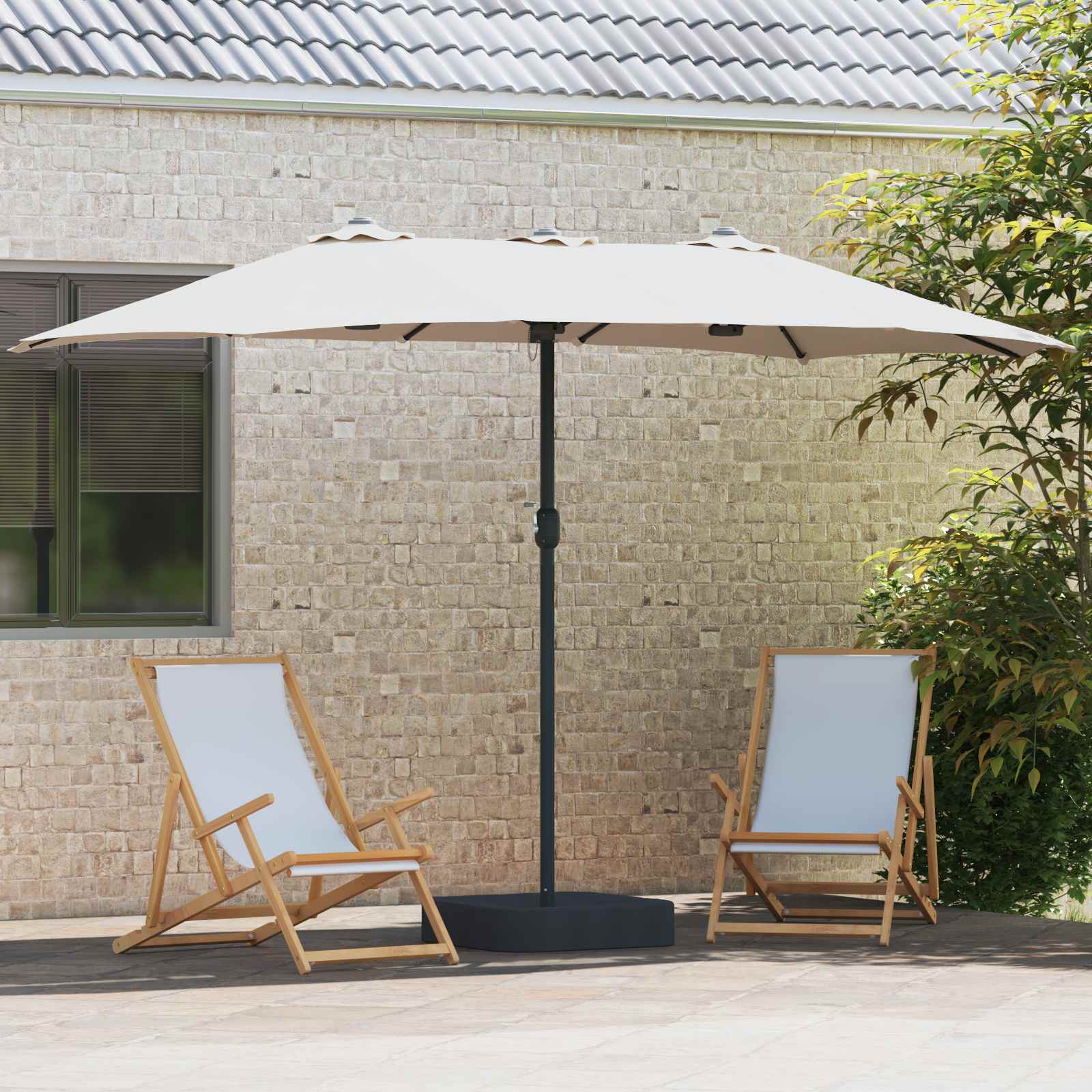 Garten-Sonnenschirm Sand und Anthrazit 385 x 209 x 244 cm