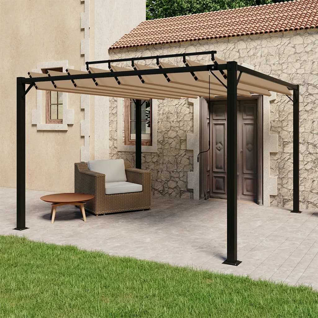 Pergola mit Lamellendach 3x3 m Creme Stoff und Aluminium