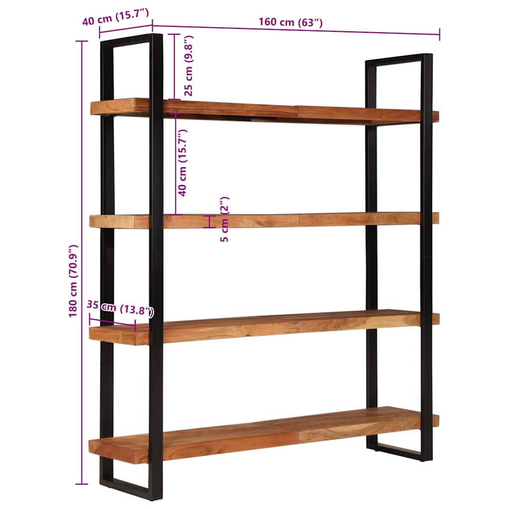 Bücherregal mit 4 Böden 80x40x180 cm Altholz Massiv