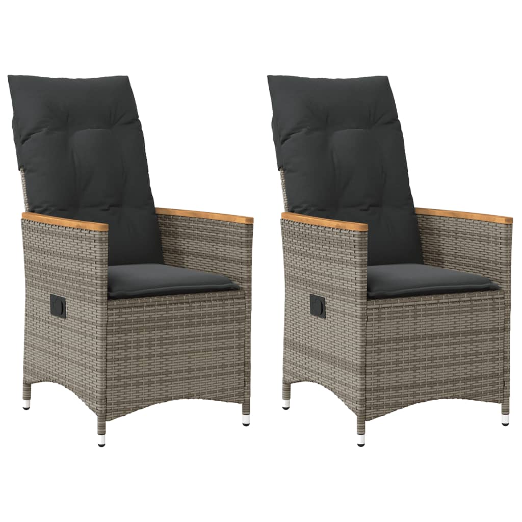 Gartensessel Verstellbar mit Kissen Schwarz Poly Rattan