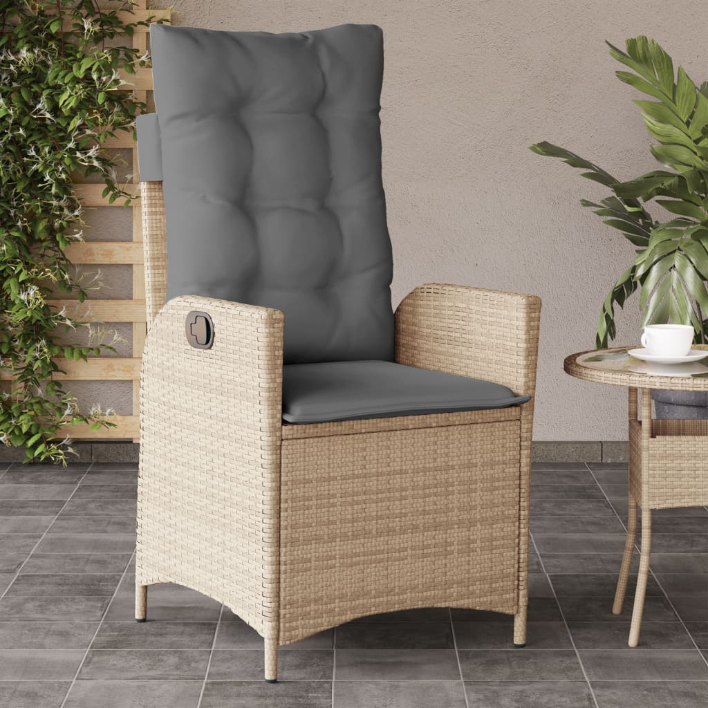 Gartensessel Verstellbar mit Kissen Schwarz Poly Rattan