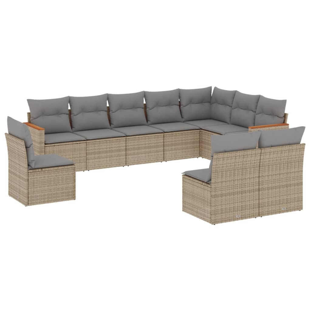 10-tlg. Garten-Sofagarnitur mit Kissen Schwarz Poly Rattan