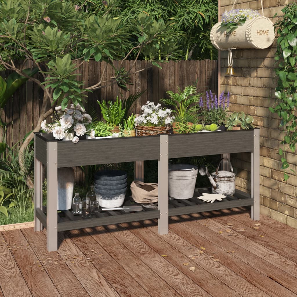 Garten-Hochbeet mit Ablage 50x50x90 cm WPC Grau