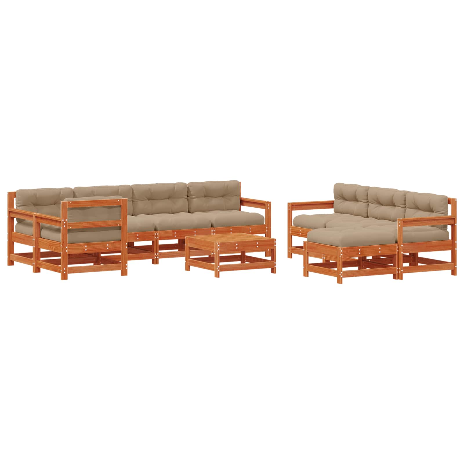 10-tlg. Garten-Lounge-Set mit Kissen Kiefernholz Imprägniert