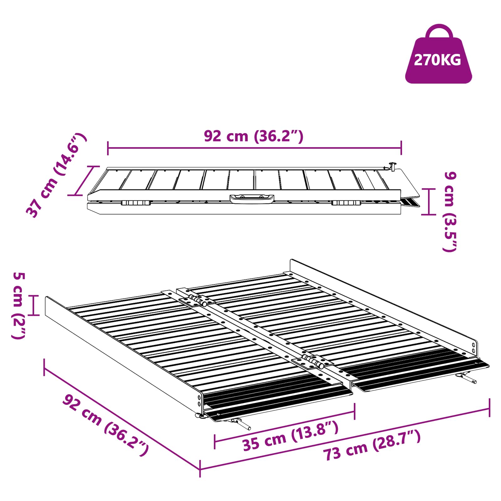 Rampe für Rollstühle 270 kg Silber 62 x 73 x 5 cm Aluminium