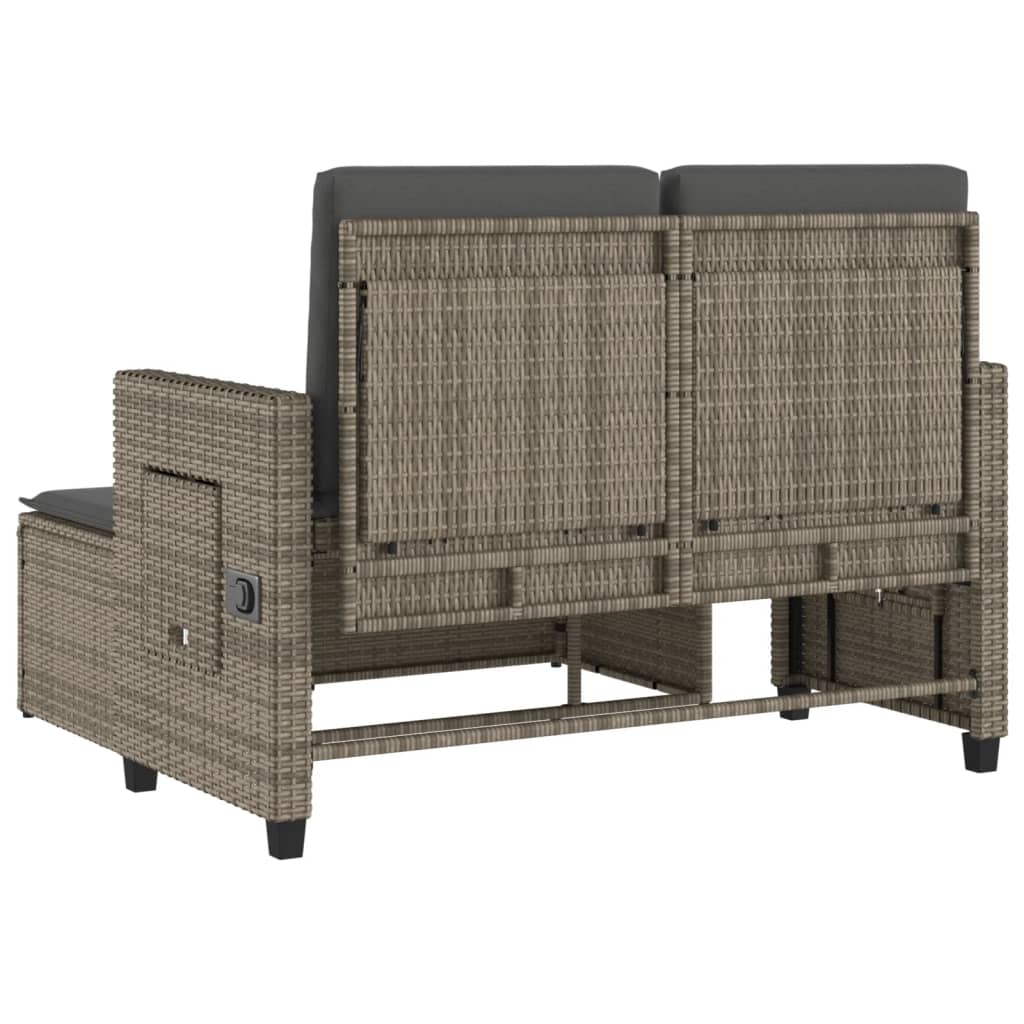 Gartenbank Verstellbar mit Kissen Schwarz Poly Rattan