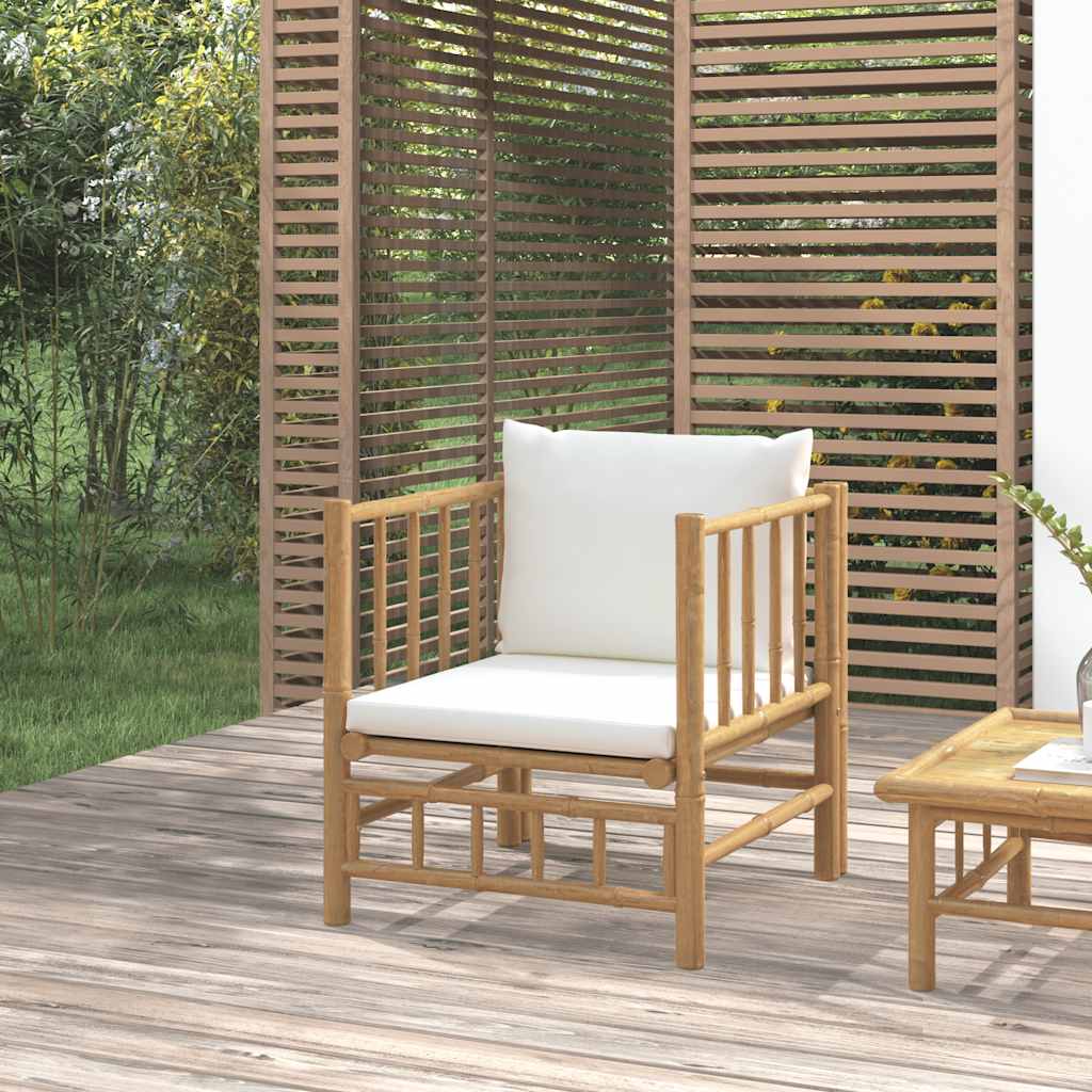 3-tlg. Garten-Lounge-Set mit Kissen Creme Bambus