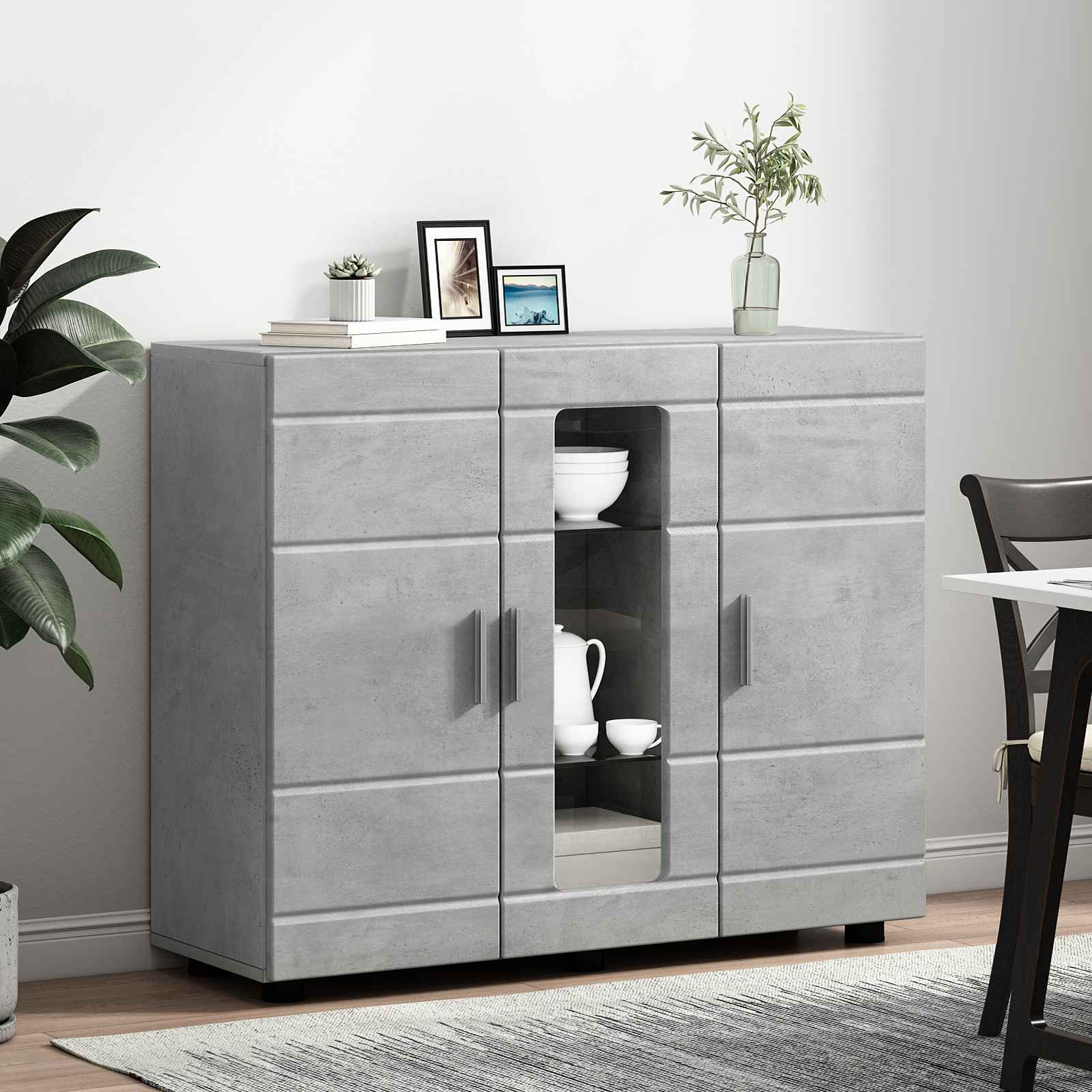 Highboard mit Regal FLORIN Weiß 60 x 35 x 182 cm Holzwerkstoff