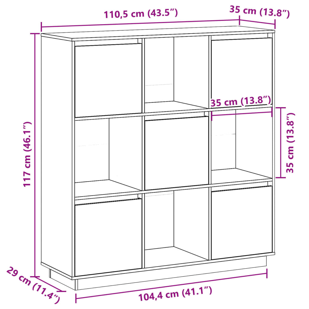Highboard 110,5x35x117 cm Massivholz Kiefer