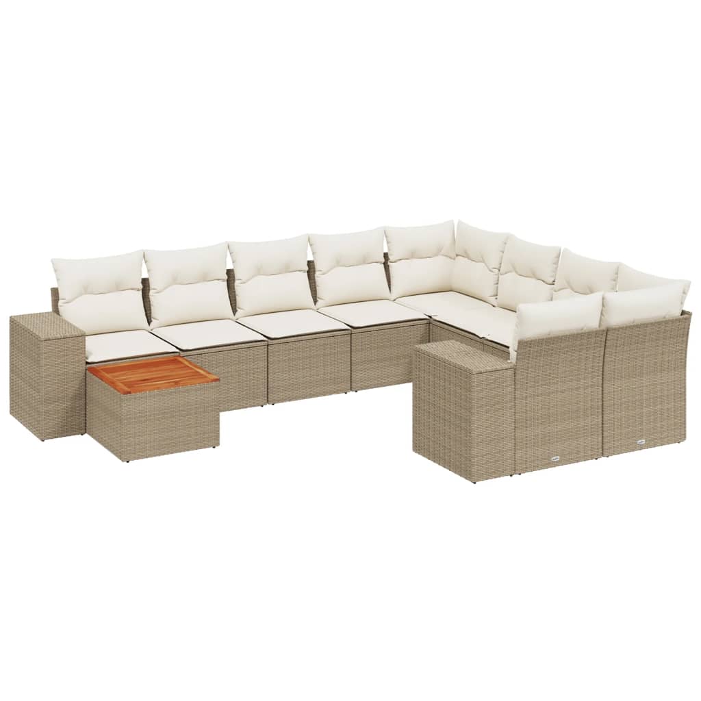 10-tlg. Garten-Sofagarnitur mit Kissen Schwarz Poly Rattan