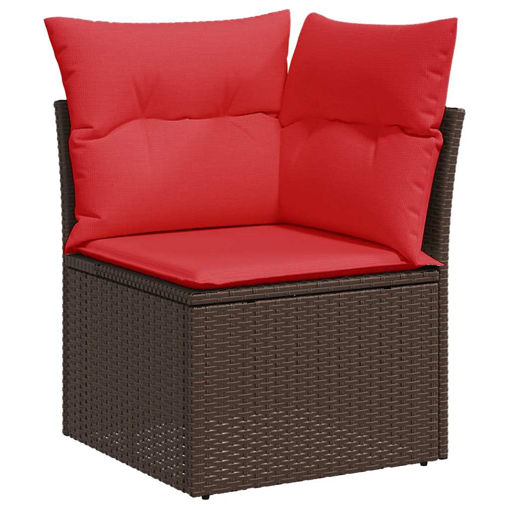10-teiliges Gartensofa-Set mit Kissen, schwarzes Polyrattan