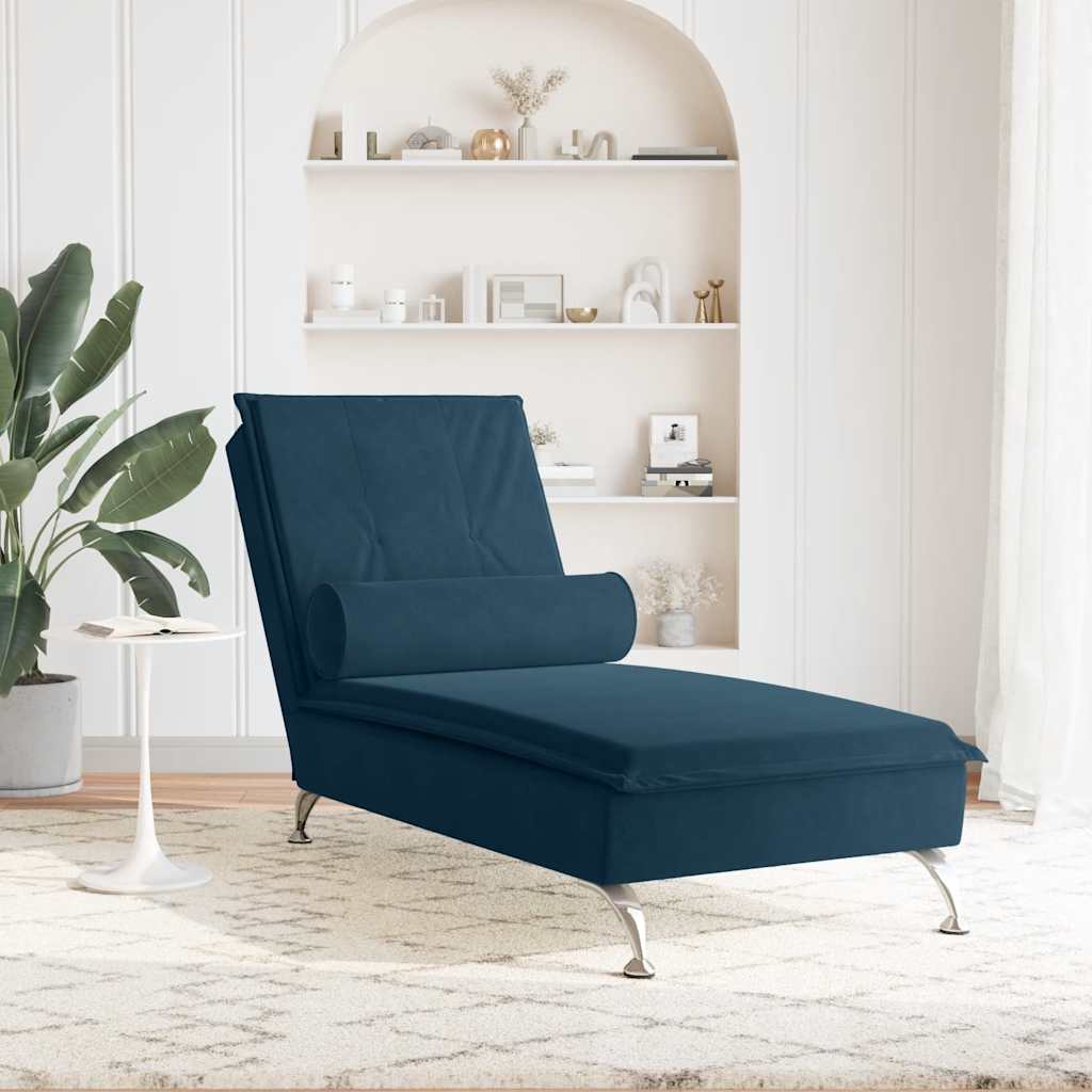 Massage-Chaiselongue mit Nackenrolle Hellgrau Samt