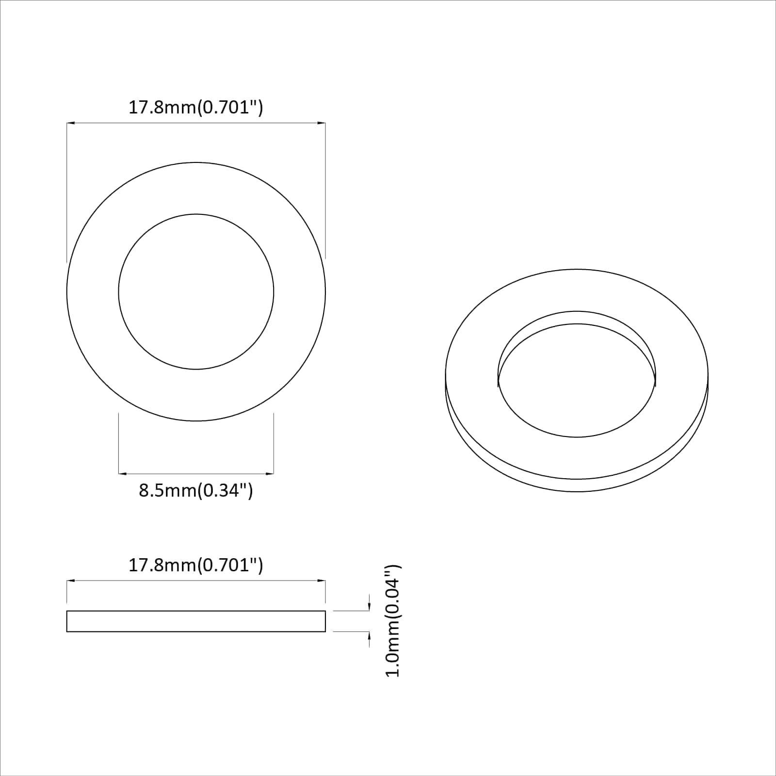 Unterlegscheiben 2 pcs Silber 10 x 10 x 0,8 mm Eisen