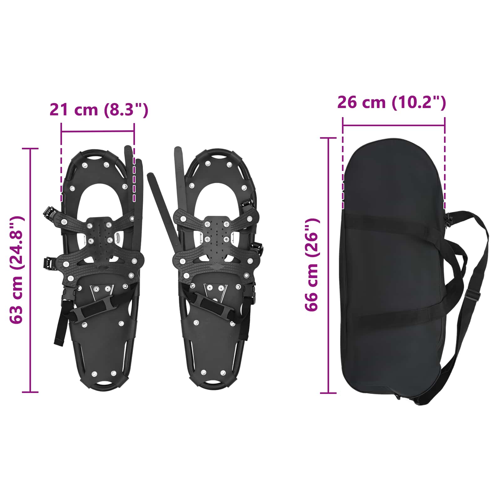 3 in 1 Schneeschuhe Silber und Schwarz 53,5 x 21 cm