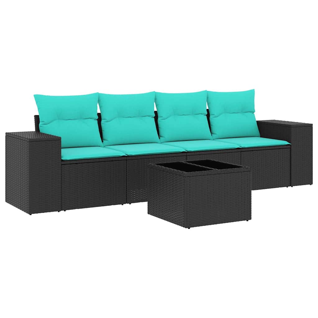 4-teiliges Gartensofa-Set mit Kissen, schwarzes Polyrattan