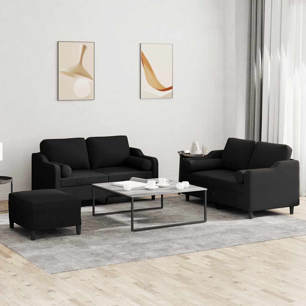 3-tlg. Sofagarnitur mit Kissen Creme Stoff