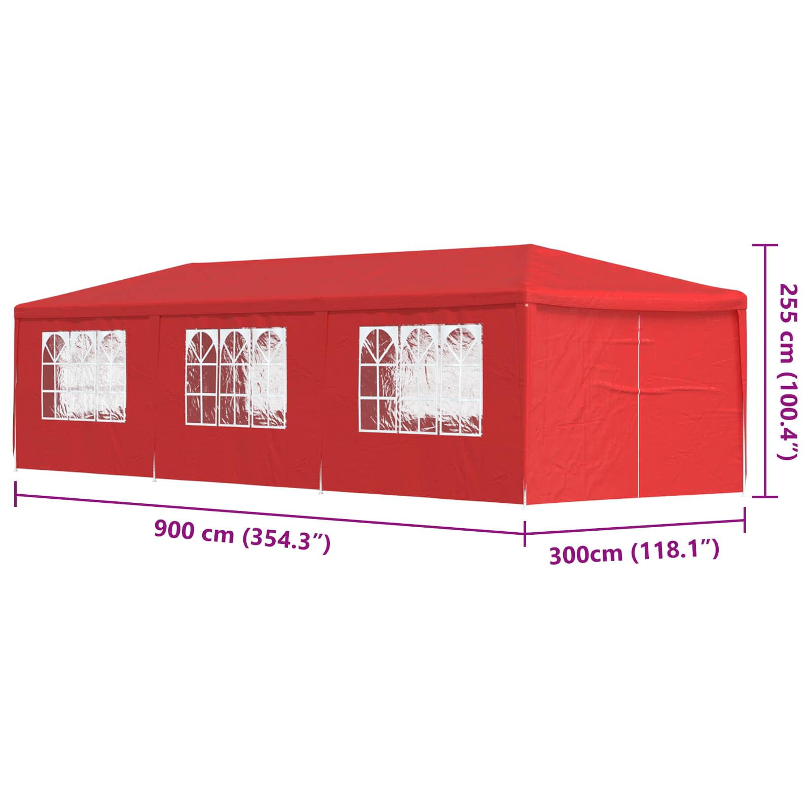 Party-Zelt 400 x 300 x 255 cm Rot PE und Stahl