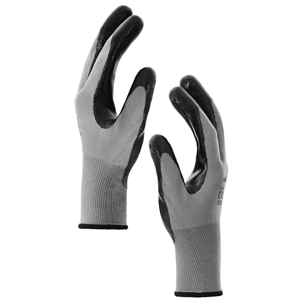 Arbeitshandschuhe 12 pcs Grau und Schwarz 7 / S Polyester