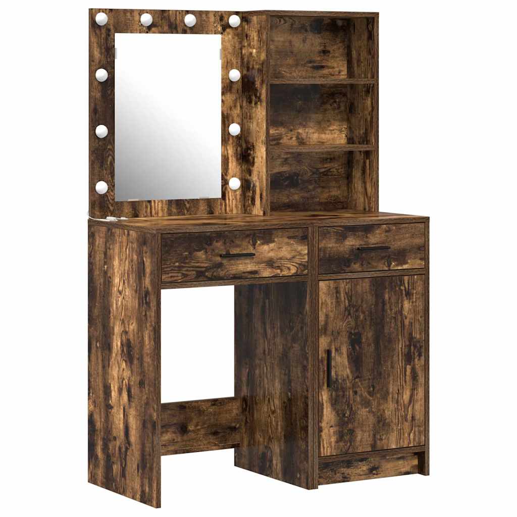 Schminktischset mit LED mit Schubladen 2 pcs Weiß Holzwerkstoff