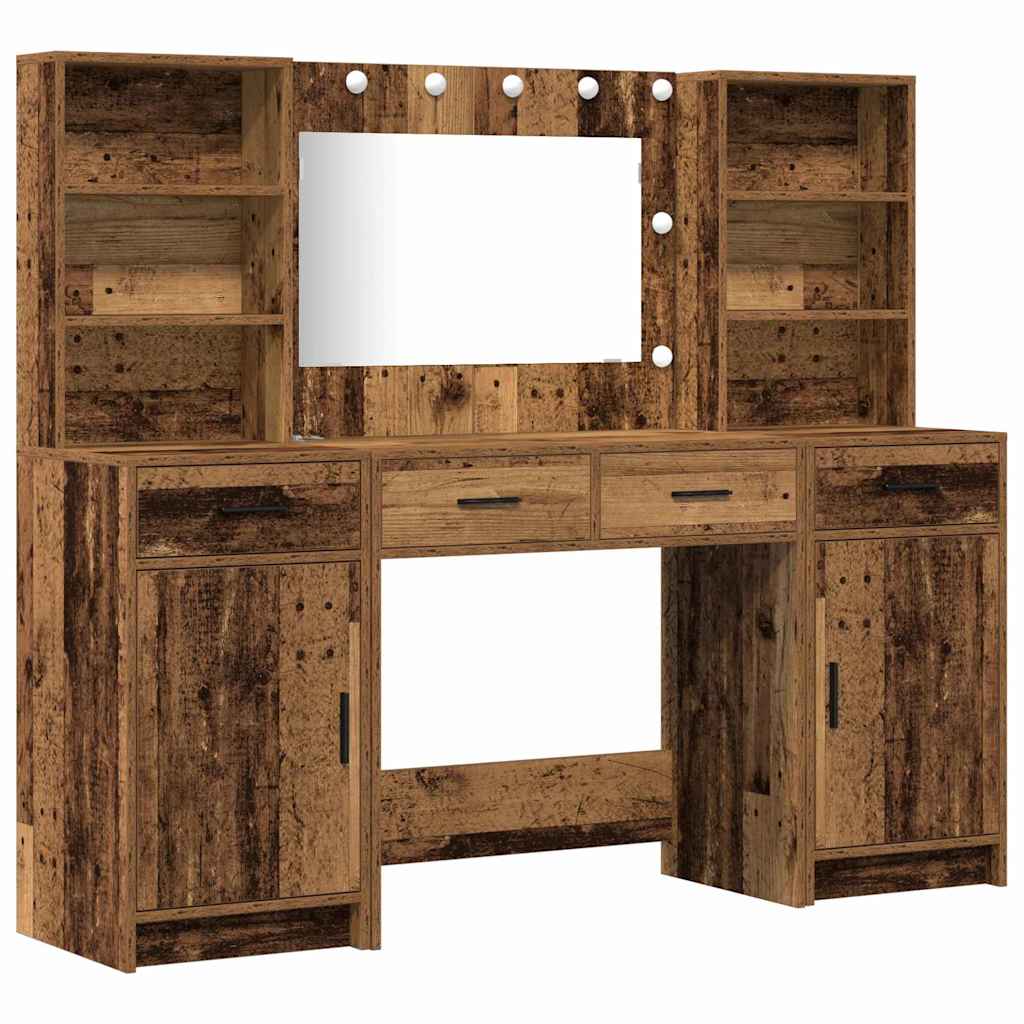 Schminktischset mit LED mit Schubladen 3 pcs Weiß Holzwerkstoff