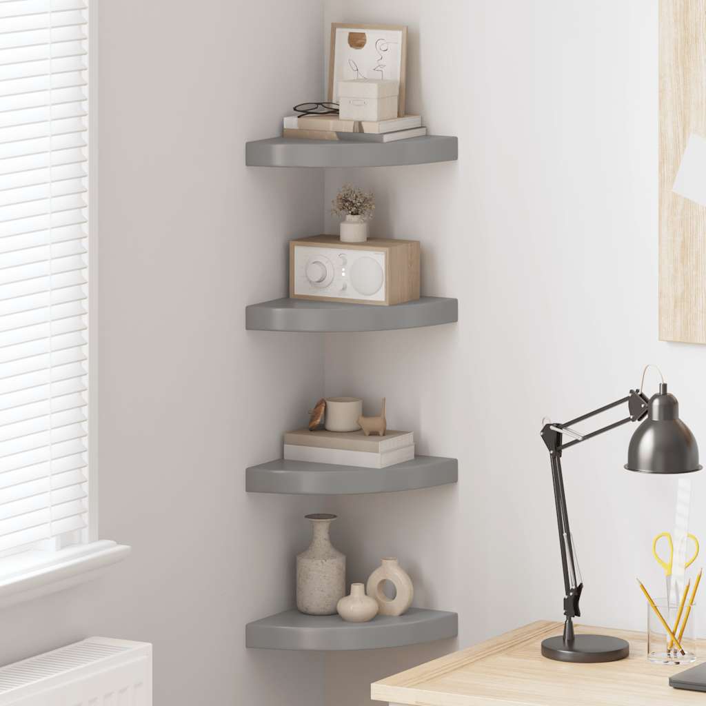 Schwebende Eckregale 2 Stk. Hochglanz-Weiß 25x25x3,8 cm MDF