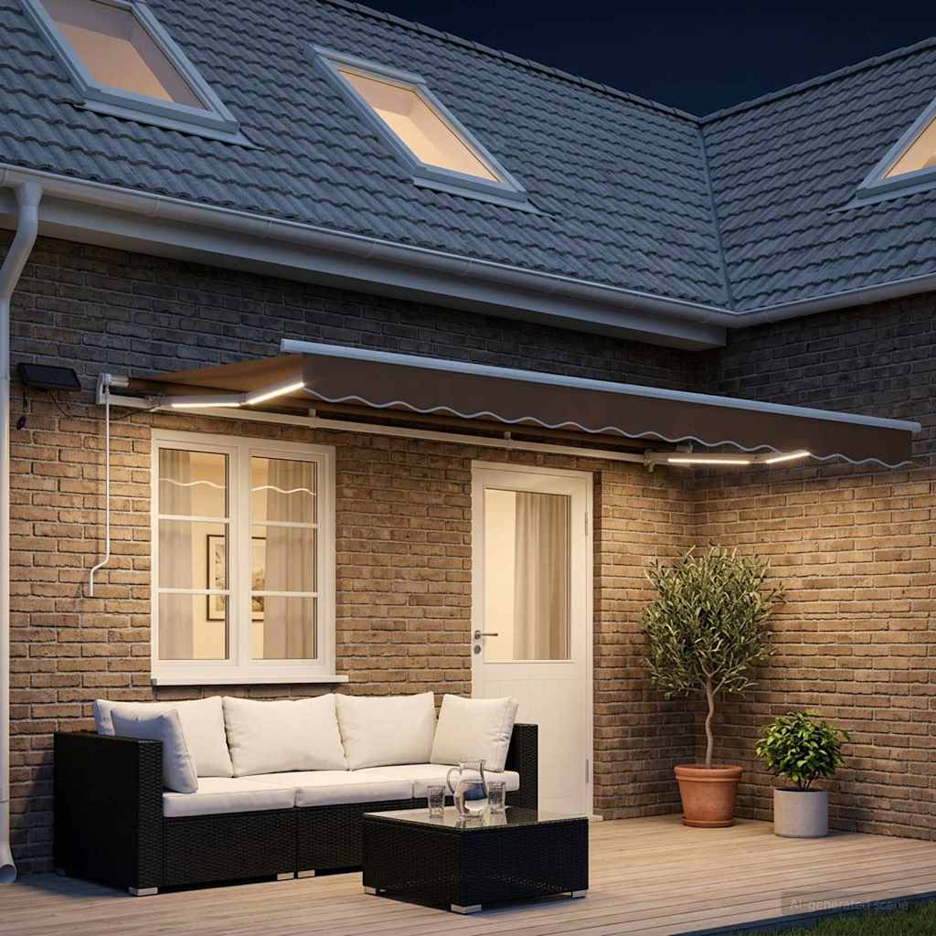 Markise Manuell Einziehbar mit LED 300x250 cm Blau und Weiß