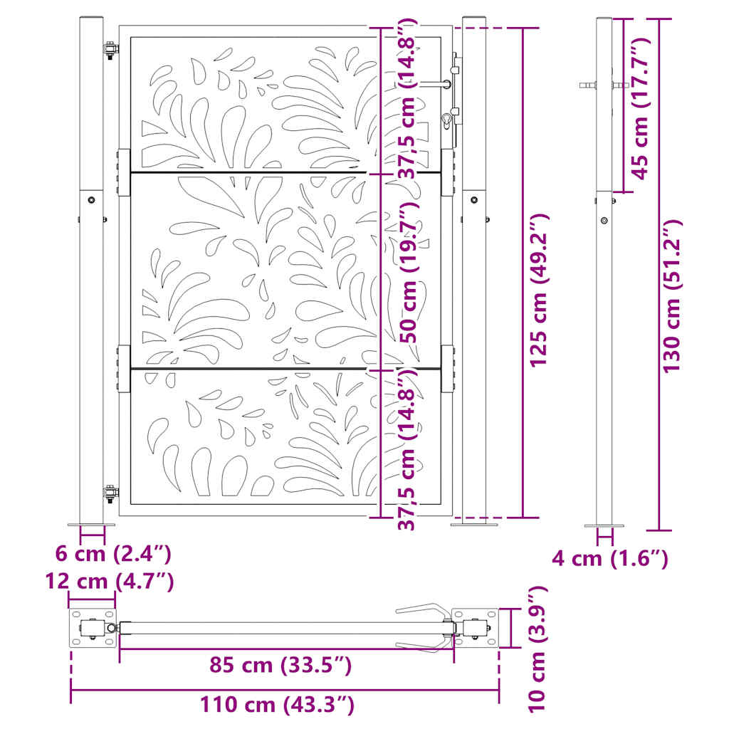 Gartentor Schwarz 100x100 cm Stahl Lichtdesign