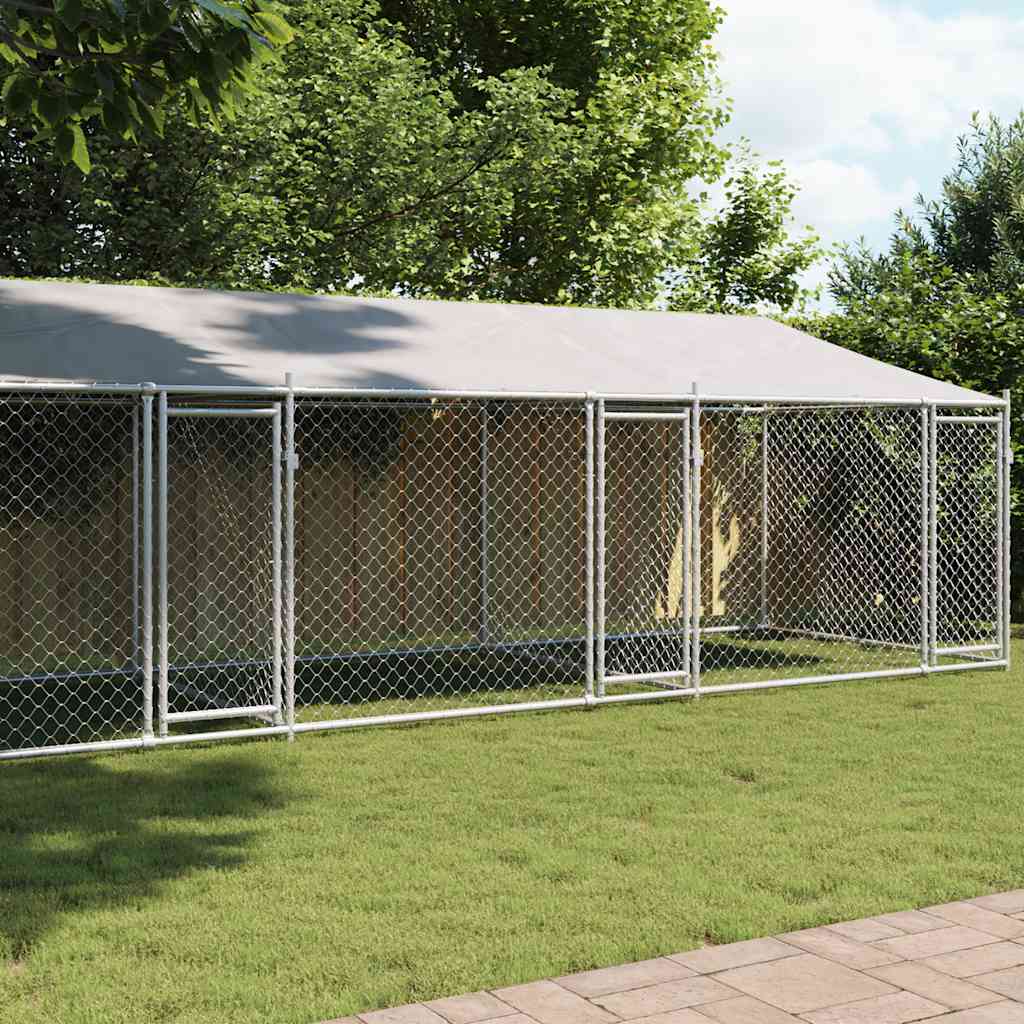 Hundezwinger mit Dach und Tür Grau 2x2x2 m Verzinkter Stahl