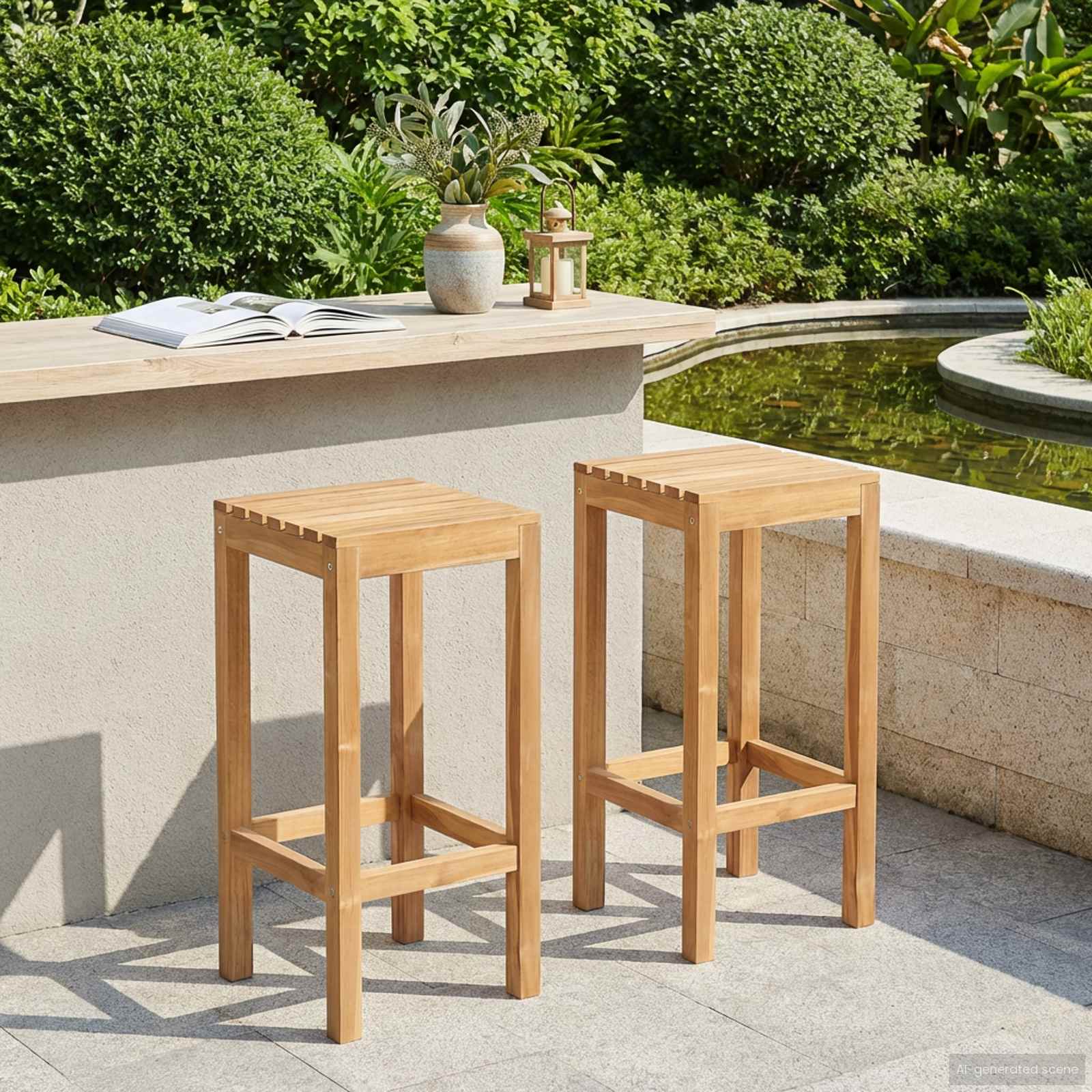 Barhocker 2 pcs Natur Massivholz Teak