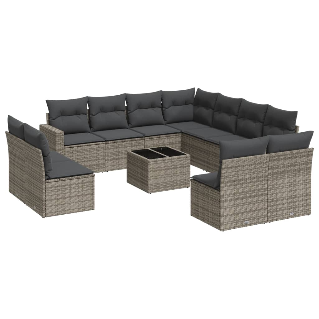 11-tlg. Garten-Sofagarnitur mit Kissen Schwarz Poly Rattan