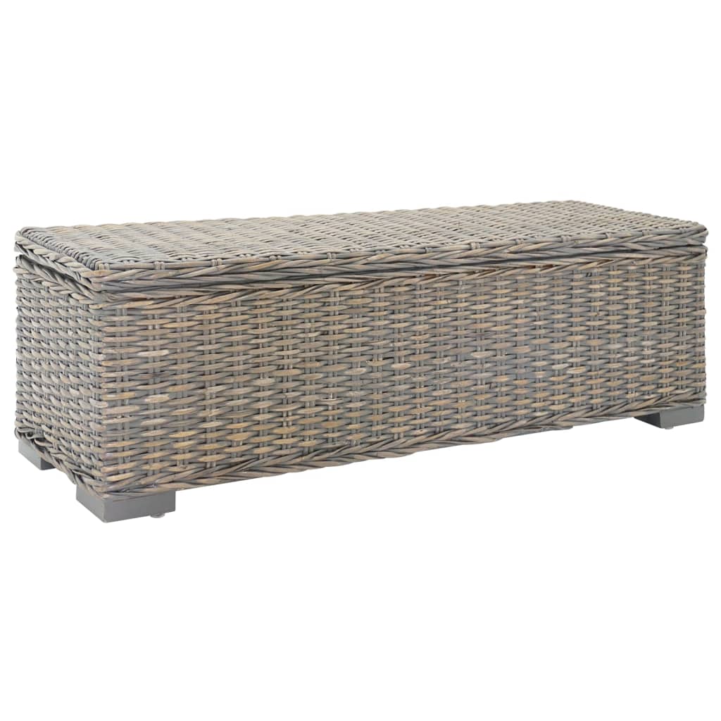 Truhe Weiß 110 cm Natur Kubu Rattan & Massivholz Mahagoni