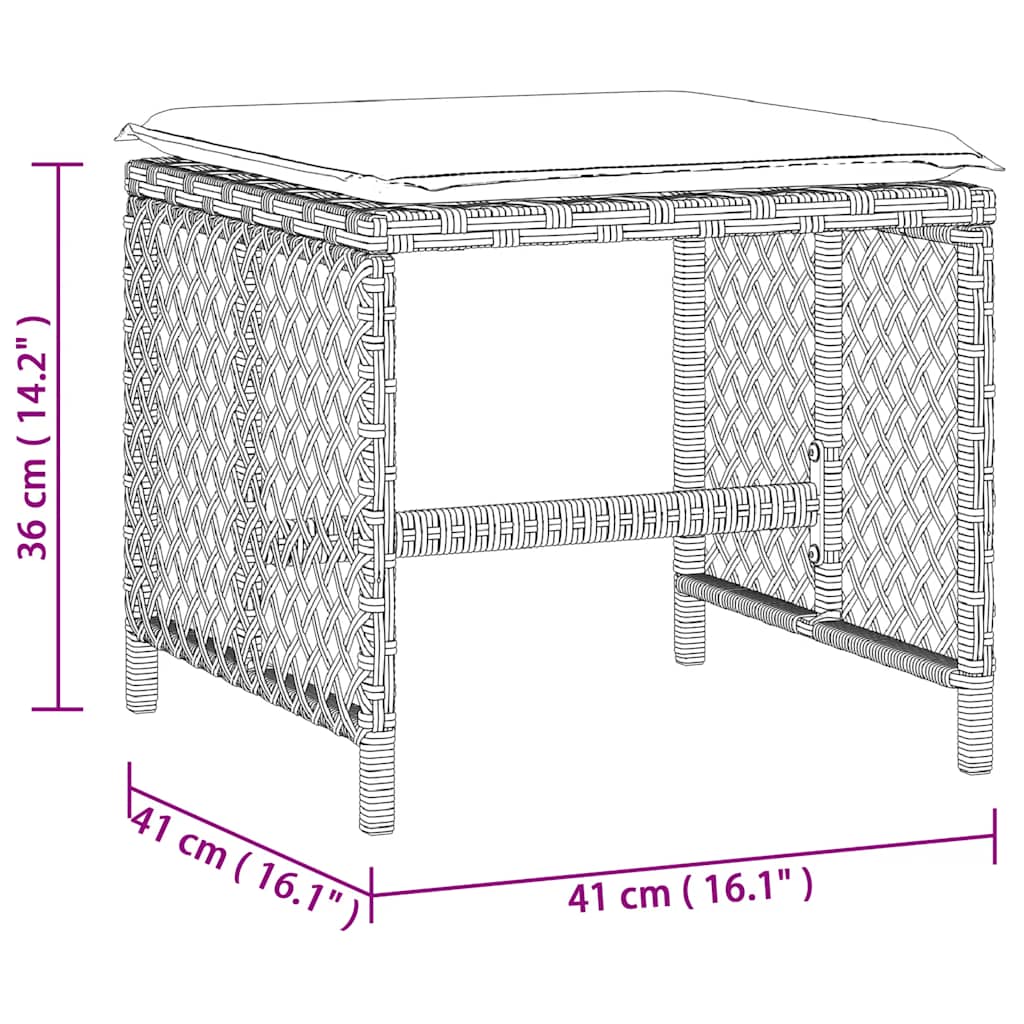 Gartenhocker mit Kissen 4 Stk. Schwarz 41x41x36 cm Poly Rattan
